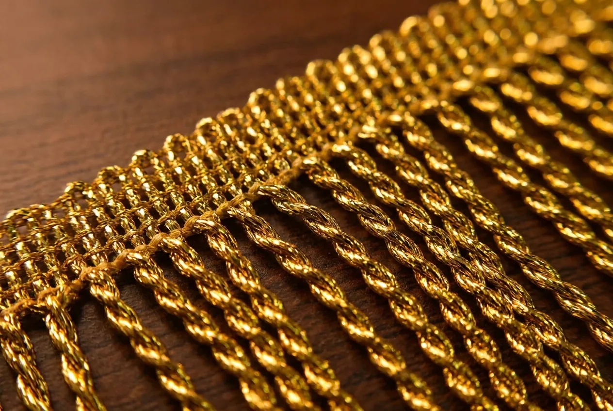 Viscose metallic fringe lace close-up
