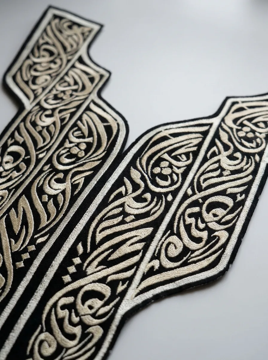 Ornate neck patch lace close-up